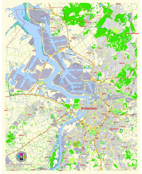 Antwerpen Belgium editable vector map svg free