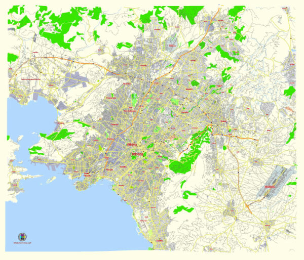 Athens Greece editable vector map svg free