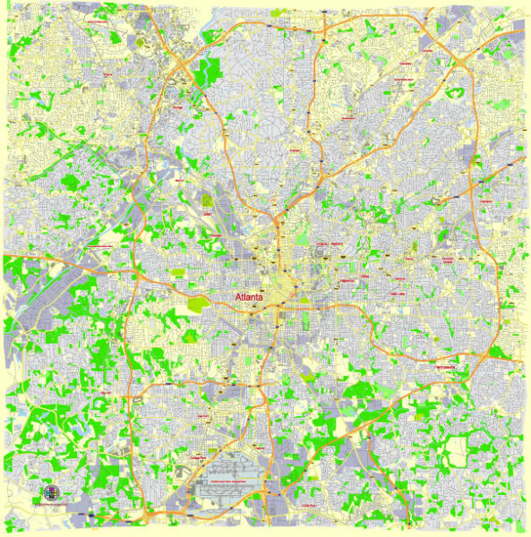 Atlanta Georgia US editable vector map svg free