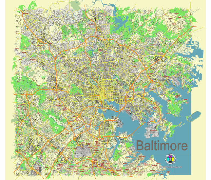 Baltimore Maryland US editable vector map svg free