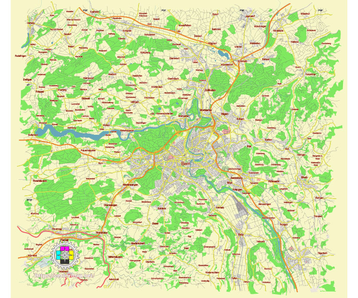 Bern Switzerland editable vector map svg free