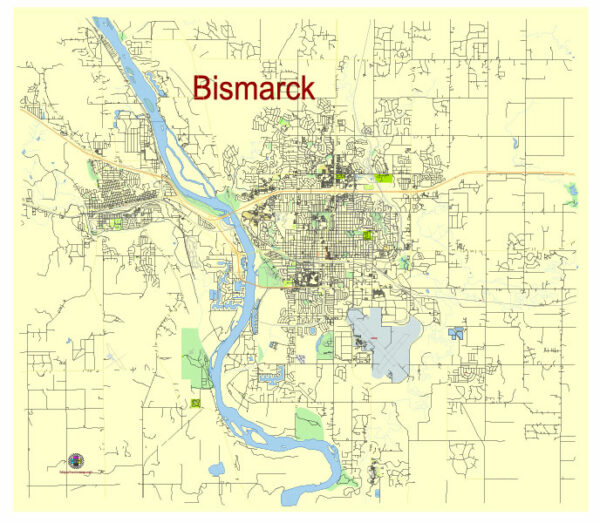 Bismarck North Dakota US editable vector map svg free