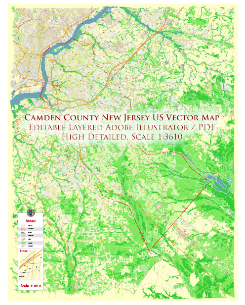 Camden County New Jersey US Vector Map high detailed editable layered Adobe Illustrator