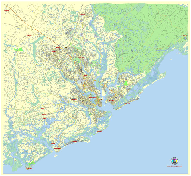 Charleston South Carolina US editable vector map svg free