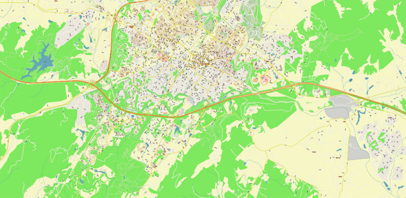 Charlottesville Virginia US Vector Map High Detailed editable layered Adobe Illustrator