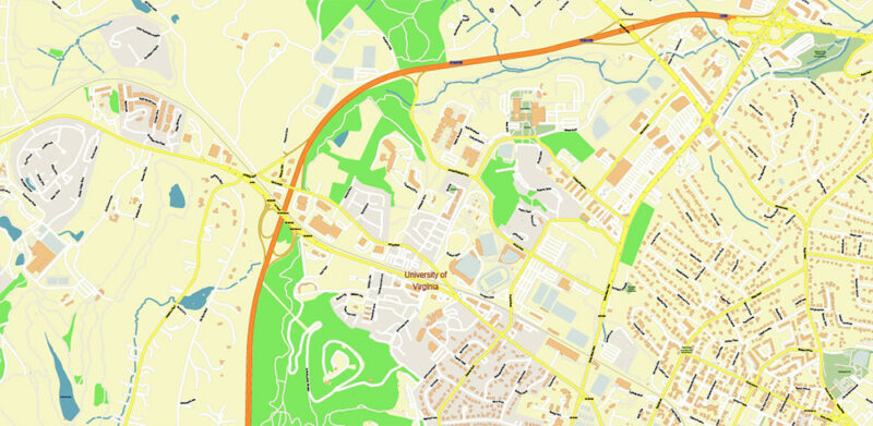 Charlottesville Virginia US Vector Map High Detailed editable layered Adobe Illustrator