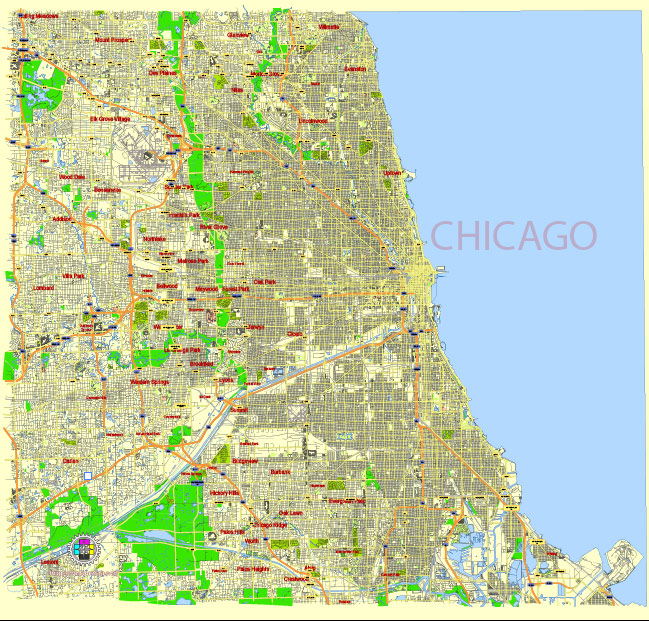 Chicago Illinois US editable vector map svg free