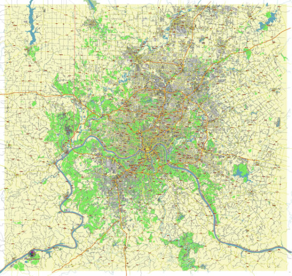 Cincinnati Ohio US editable vector map svg free