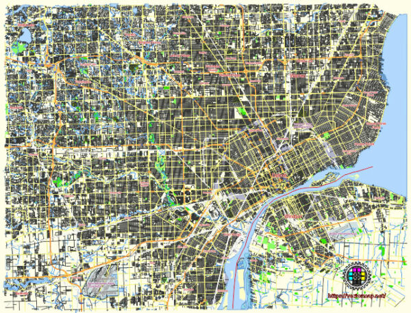 Detroit Michigan US editable vector map svg free