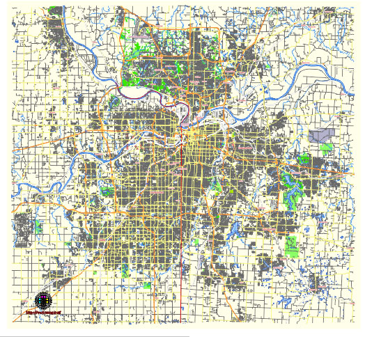 Kansas City Missouri US editable vector map svg free