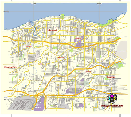 Lakewood Ohio US editable vector map svg free