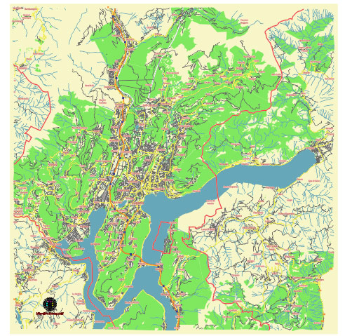 Lugano Switzerland editable vector map svg free