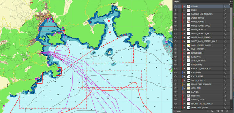 Marmaris area Turkey Marine Vector Map high detailed editable layered Adobe Illustrator