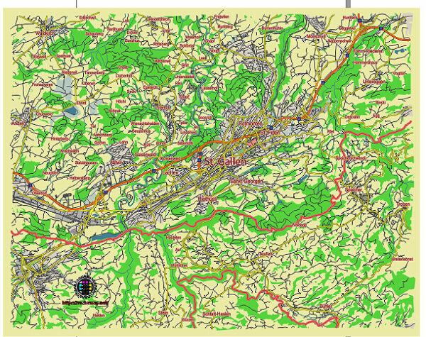 St. Gallen Switzerland editable vector map svg free