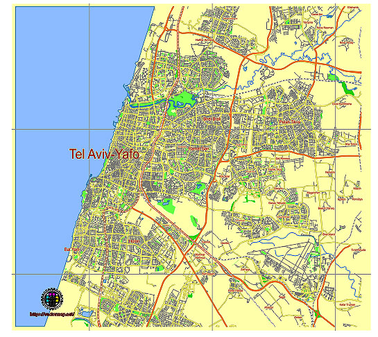 Tel Aviv Yafo Israel editable vector map svg free