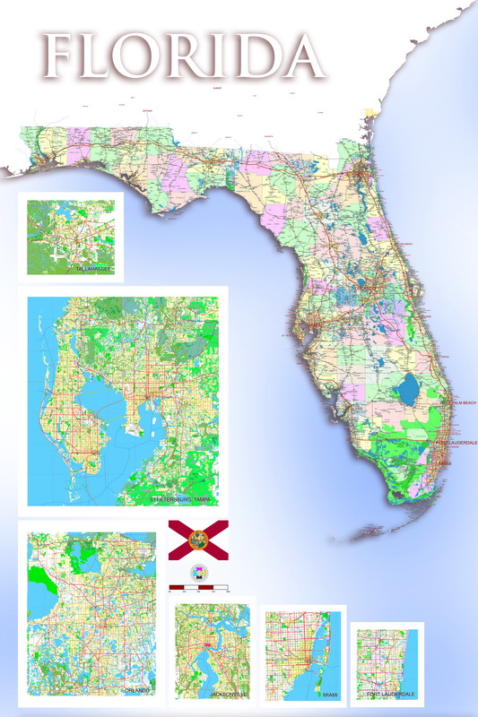 Vector Printable Florida Map.pdf Preview for Printify – sent to productions – Maps in Vector: Detailed ...