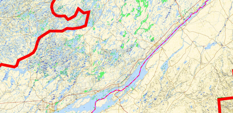 Adirondacks Park + Algonquin Parks (US and Canada) Vector Map High Detailed editable layered Adobe Illustrator