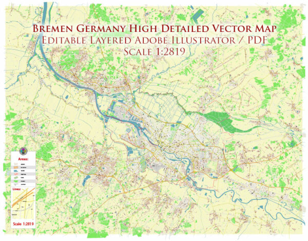 Bremen Germany Vector Map High Detailed editable layered Adobe Illustrator