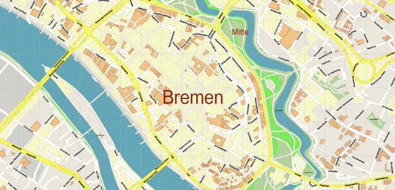 Bremen Germany Vector Map High Detailed editable layered Adobe Illustrator