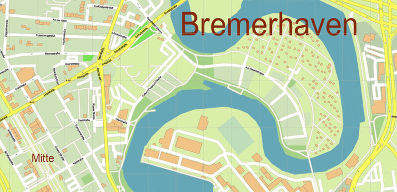 Bremerhaven Germany Vector Map High Detailed editable layered Adobe Illustrator