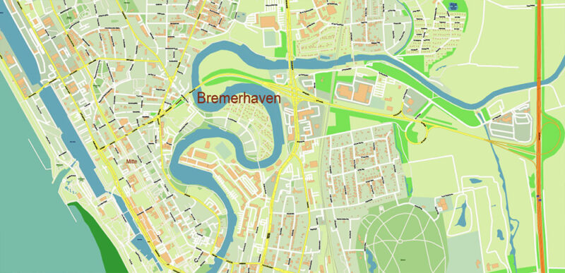 Bremerhaven Germany Vector Map High Detailed editable layered Adobe Illustrator