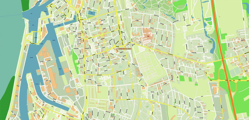 Bremerhaven Germany Vector Map High Detailed editable layered Adobe Illustrator