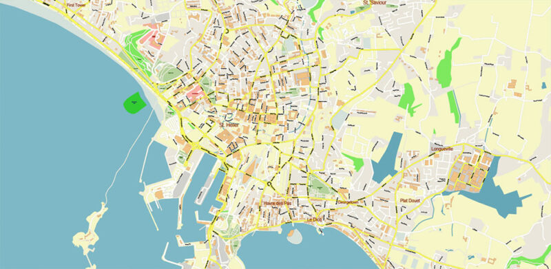 Channel Islands Guernsey and Jersey UK Vector Map High Detailed editable layered Adobe Illustrator