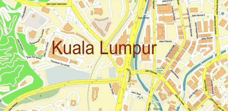 Kuala Lumpur Malaysia Vector Map High Detailed editable layered Adobe Illustrator