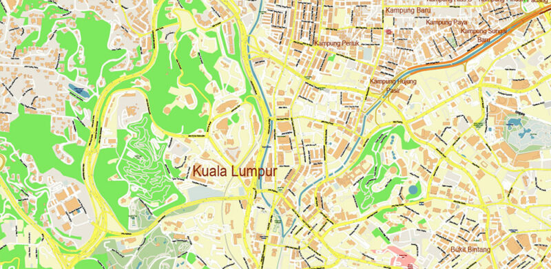 Kuala Lumpur Malaysia Vector Map High Detailed editable layered Adobe Illustrator