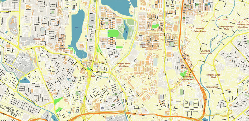 Kuala Lumpur Malaysia Vector Map High Detailed editable layered Adobe Illustrator