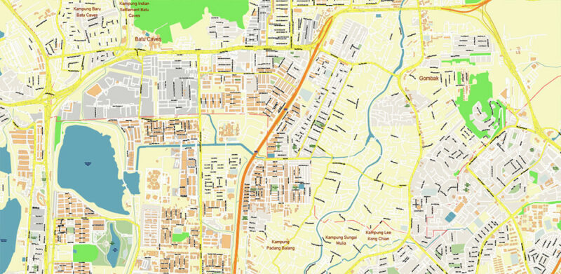 Kuala Lumpur Malaysia Vector Map High Detailed editable layered Adobe Illustrator