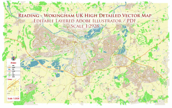 Reading - Wokingham UK Vector Map High Detailed editable layered Adobe Illustrator