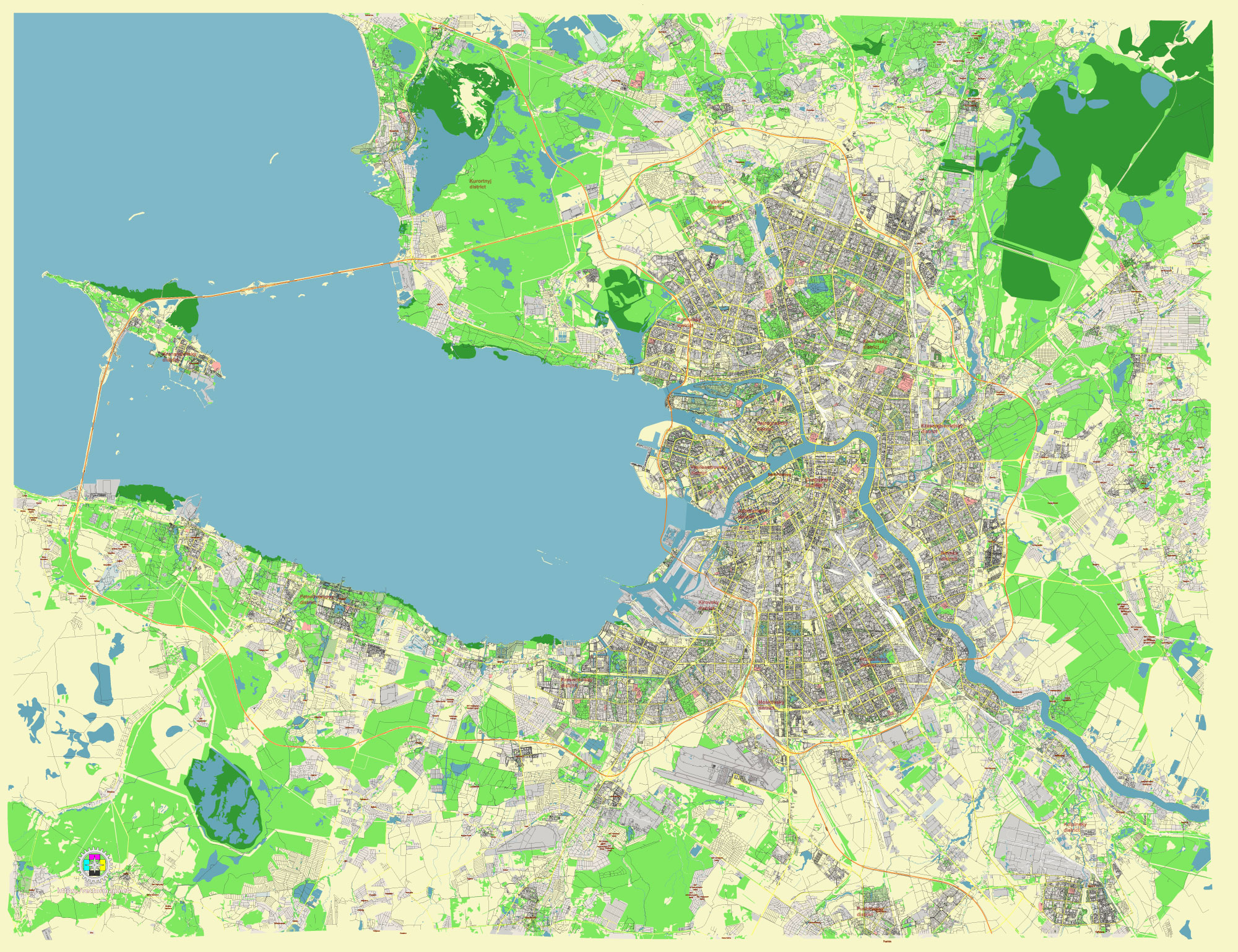 Saint Petersburg Russia editable vector map svg, pdf, ai (ENG) free