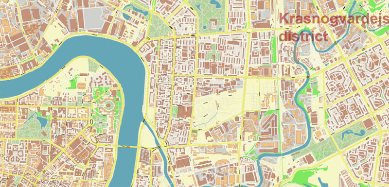 Saint Petersburg Russia Vector Map (ENG) High Detailed editable layered Adobe Illustrator