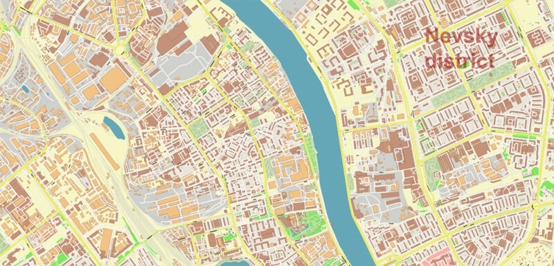 Saint Petersburg Russia Vector Map (ENG) High Detailed editable layered Adobe Illustrator