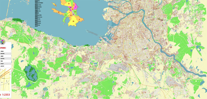 Saint Petersburg Russia Vector Map (ENG) High Detailed editable layered Adobe Illustrator