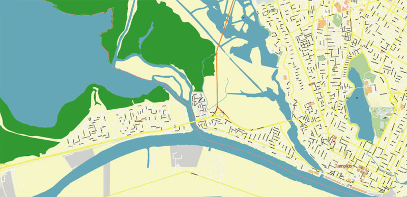 Tampico Mexico Vector Map High Detailed editable layered Adobe Illustrator