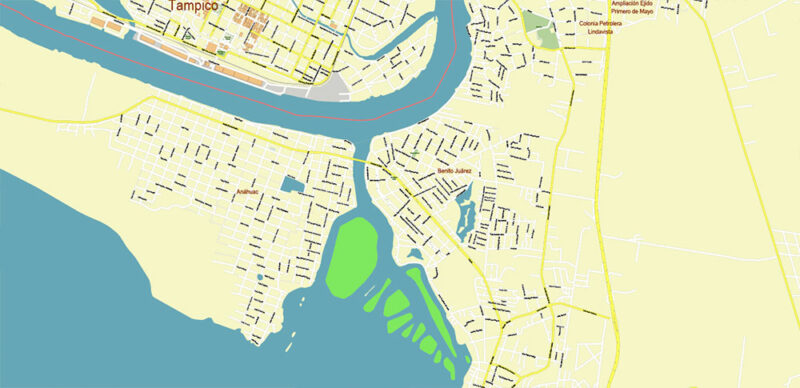 Tampico Mexico Vector Map High Detailed editable layered Adobe Illustrator