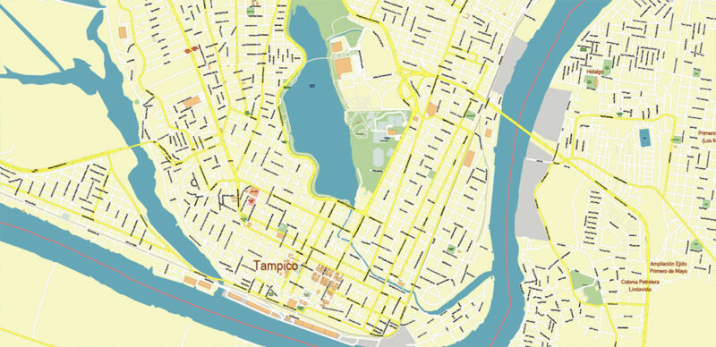 Tampico Mexico Vector Map High Detailed editable layered Adobe Illustrator