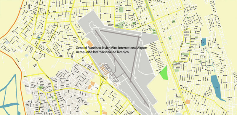 Tampico Mexico Vector Map High Detailed editable layered Adobe Illustrator