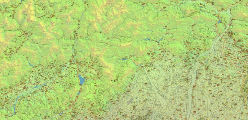 Dolomite Alps (Italy and Austria) Vector Map High Detailed + Relief + Mountain Elevation and Names Editable Layered Adobe Illustrator