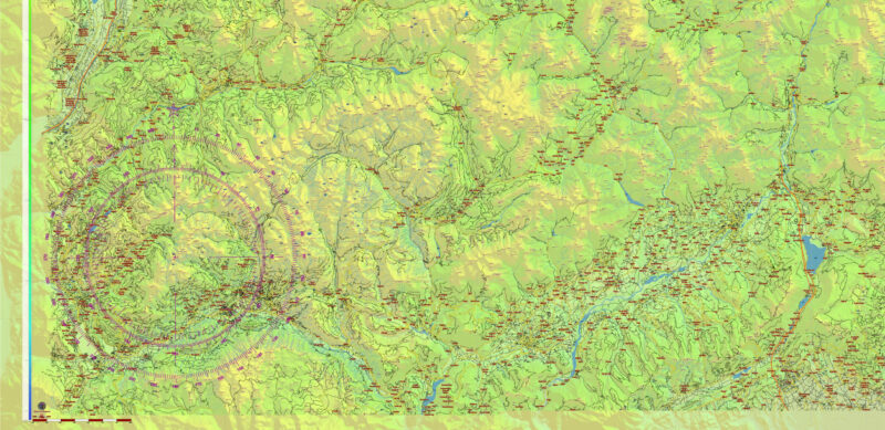 Dolomite Alps (Italy and Austria) Vector Map High Detailed + Relief + Mountain Elevation and Names Editable Layered Adobe Illustrator