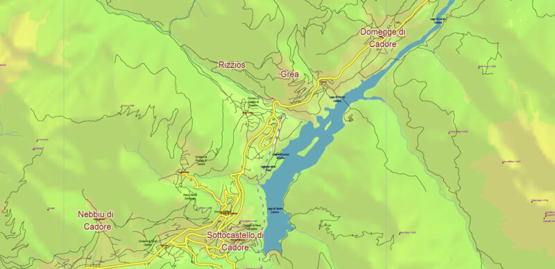 Dolomite Alps (Italy and Austria) Vector Map High Detailed + Relief + Mountain Elevation and Names Editable Layered Adobe Illustrator