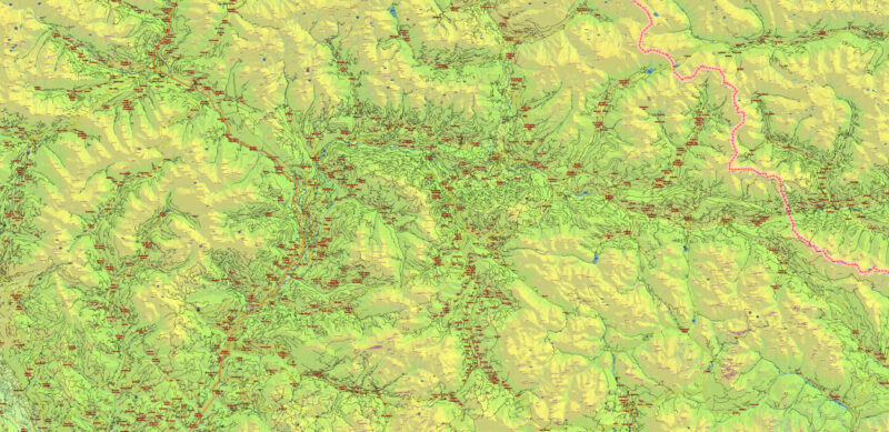 Dolomite Alps (Italy and Austria) Vector Map High Detailed + Relief + Mountain Elevation and Names Editable Layered Adobe Illustrator