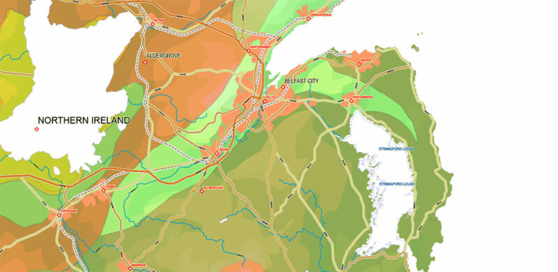 UK + Ireland Geological + Relief Vector Map High Detailed editable layered Adobe Illustrator