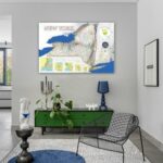 New York State USA Map + shaded relief 36"x24" Wall Decor Satin Poster