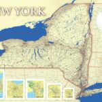 New York State Map High Detailed shaded relief Wall Art 36"x24" Satin Poster