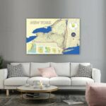 New York State Map High Detailed shaded relief Wall Art 36"x24" Satin Poster