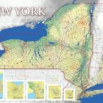  New York State USA Map colored relief 36"x24" Wall Decor Satin Poster