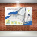 New York State Map shaded relief (grey) Wall Art 36'x24' Wall Decor Satin Poster